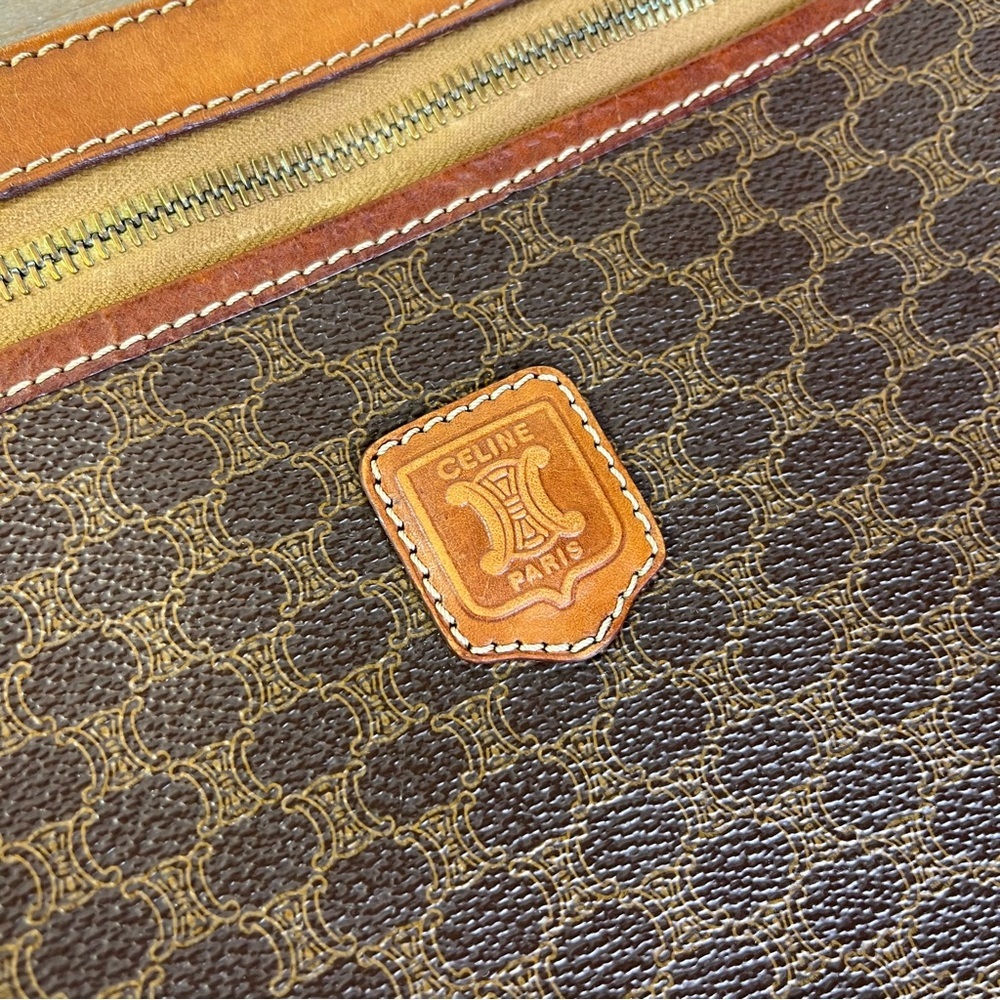 Vintage Celine Macadam Wristlet Zip Clutch Brown Retro Pouch Old Money Quiet Lux - Picture 5 of 16